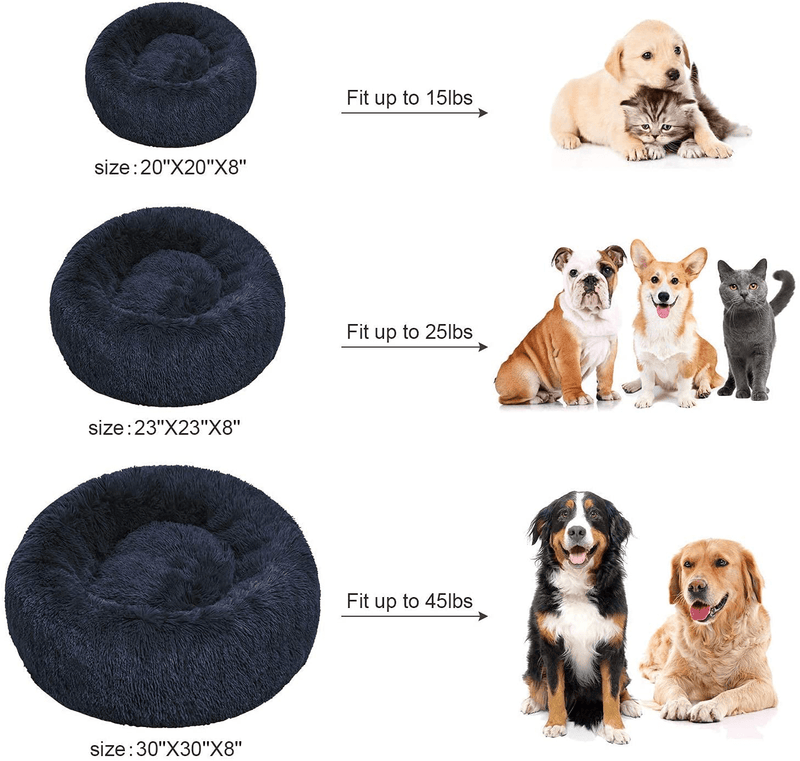 BEDELITE Dog Bed Cat Bed - round Dog Bed in Soft Faux Fur Pet Bed, Donut Calming Dog Bed & Cat Bed for Small Medium Dog & Cat 20/23/30 Inches Fit up to 15/25/45LBS (Grey, Blue, Brown) Washable Animals & Pet Supplies > Pet Supplies > Dog Supplies > Dog Beds BEDELITE   