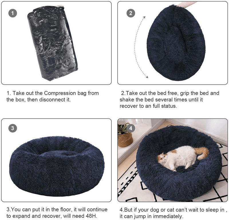 BEDELITE Dog Bed Cat Bed - round Dog Bed in Soft Faux Fur Pet Bed, Donut Calming Dog Bed & Cat Bed for Small Medium Dog & Cat 20/23/30 Inches Fit up to 15/25/45LBS (Grey, Blue, Brown) Washable Animals & Pet Supplies > Pet Supplies > Dog Supplies > Dog Beds BEDELITE   