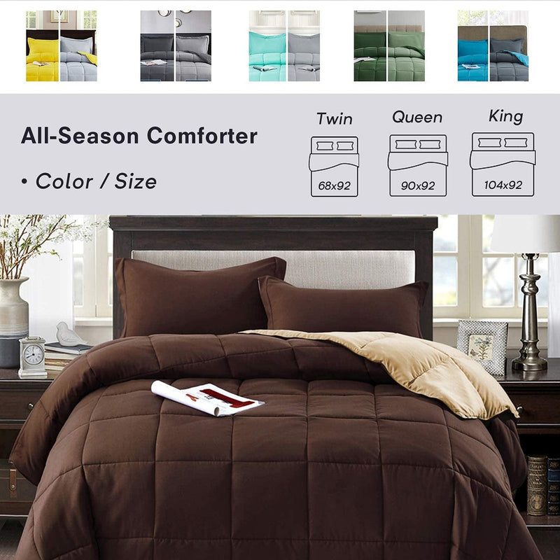 Bedream 3 Pieces Reversible Box Stitched down Alternative Comforter - Quilted Design - All Season Duvet Insert or Stand-Alone - 4 Corner Tabs - Breathable(C1) (Chocolate, Queen) Home & Garden > Linens & Bedding > Bedding > Quilts & Comforters Bedream   