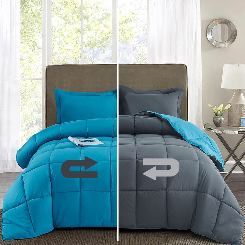 Bedream 3 Pieces Reversible Box Stitched down Alternative Comforter - Quilted Design - All Season Duvet Insert or Stand-Alone - 4 Corner Tabs - Breathable(C1) (Chocolate, Queen) Home & Garden > Linens & Bedding > Bedding > Quilts & Comforters Bedream Turquoise Twin 