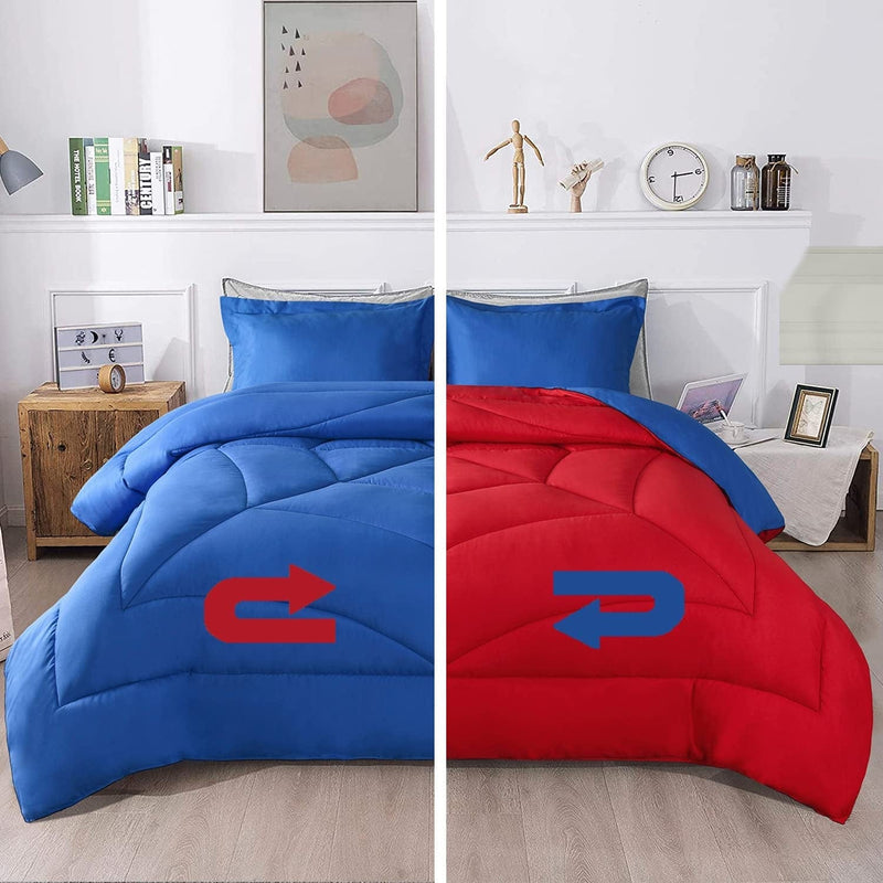 Bedream 3 Pieces Reversible Box Stitched down Alternative Comforter - Quilted Design - All Season Duvet Insert or Stand-Alone - 4 Corner Tabs - Breathable(C1) (Chocolate, Queen) Home & Garden > Linens & Bedding > Bedding > Quilts & Comforters Bedream Blue & Red Queen 