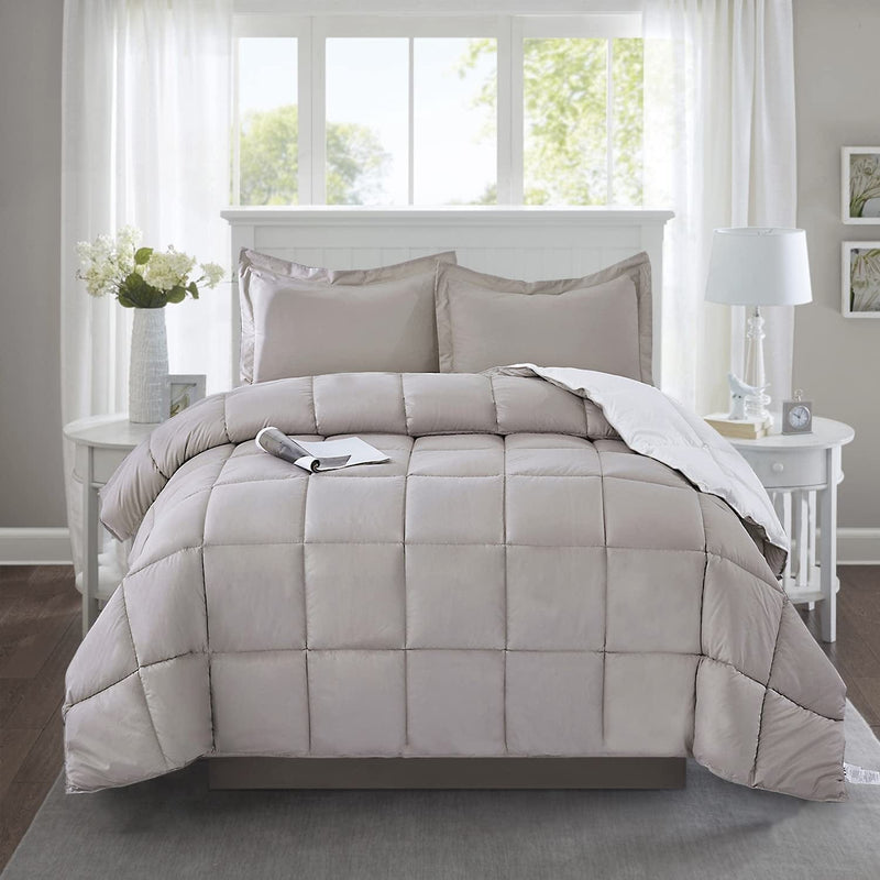 Bedream 3 Pieces Reversible Box Stitched down Alternative Comforter - Quilted Design - All Season Duvet Insert or Stand-Alone - 4 Corner Tabs - Breathable(C1) (Chocolate, Queen) Home & Garden > Linens & Bedding > Bedding > Quilts & Comforters Bedream Mocha King 