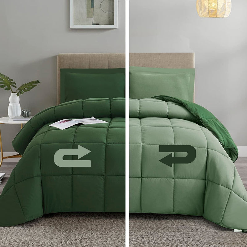 Bedream 3 Pieces Reversible Box Stitched down Alternative Comforter - Quilted Design - All Season Duvet Insert or Stand-Alone - 4 Corner Tabs - Breathable(C1) (Chocolate, Queen) Home & Garden > Linens & Bedding > Bedding > Quilts & Comforters Bedream Green Twin 