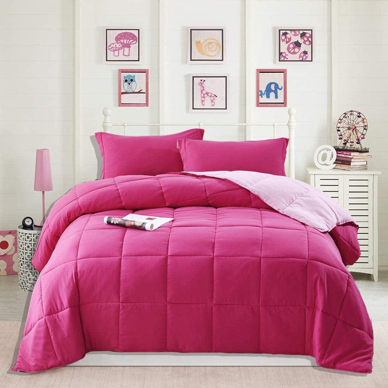 Bedream 3 Pieces Reversible Box Stitched down Alternative Comforter - Quilted Design - All Season Duvet Insert or Stand-Alone - 4 Corner Tabs - Breathable(C1) (Chocolate, Queen) Home & Garden > Linens & Bedding > Bedding > Quilts & Comforters Bedream Pink Queen 