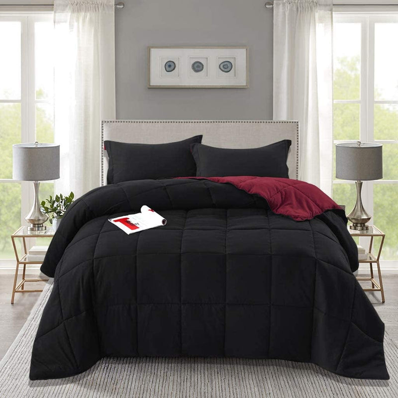 Bedream 3 Pieces Reversible Box Stitched down Alternative Comforter - Quilted Design - All Season Duvet Insert or Stand-Alone - 4 Corner Tabs - Breathable(C1) (Chocolate, Queen) Home & Garden > Linens & Bedding > Bedding > Quilts & Comforters Bedream Black Queen 