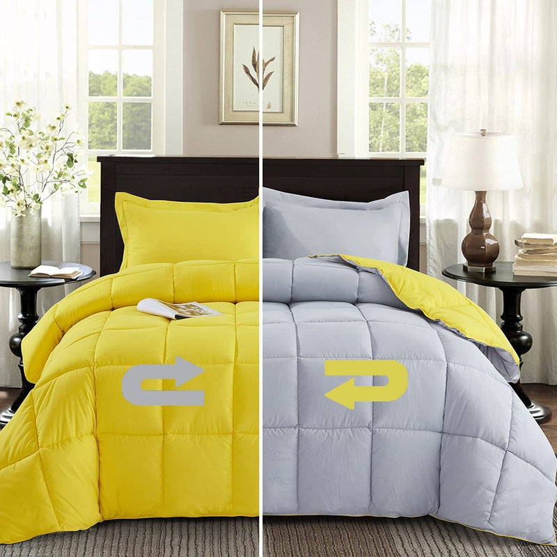 Bedream 3 Pieces Reversible Box Stitched down Alternative Comforter - Quilted Design - All Season Duvet Insert or Stand-Alone - 4 Corner Tabs - Breathable(C1) (Chocolate, Queen) Home & Garden > Linens & Bedding > Bedding > Quilts & Comforters Bedream Yellow Twin 