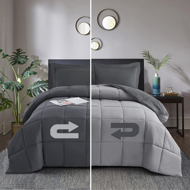 Bedream 3 Pieces Reversible Box Stitched down Alternative Comforter - Quilted Design - All Season Duvet Insert or Stand-Alone - 4 Corner Tabs - Breathable(C1) (Chocolate, Queen) Home & Garden > Linens & Bedding > Bedding > Quilts & Comforters Bedream Gray Oversize King 