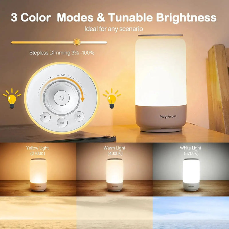 Bedside Table Lamp, Touch Dimmable Night Light with 3 Color Temperatures 2700K-5700K, Nightstand Lamps with Color Changing RGB & Music Sync for Bedroom, Living Room, Kids Room, Dorm, Home Office