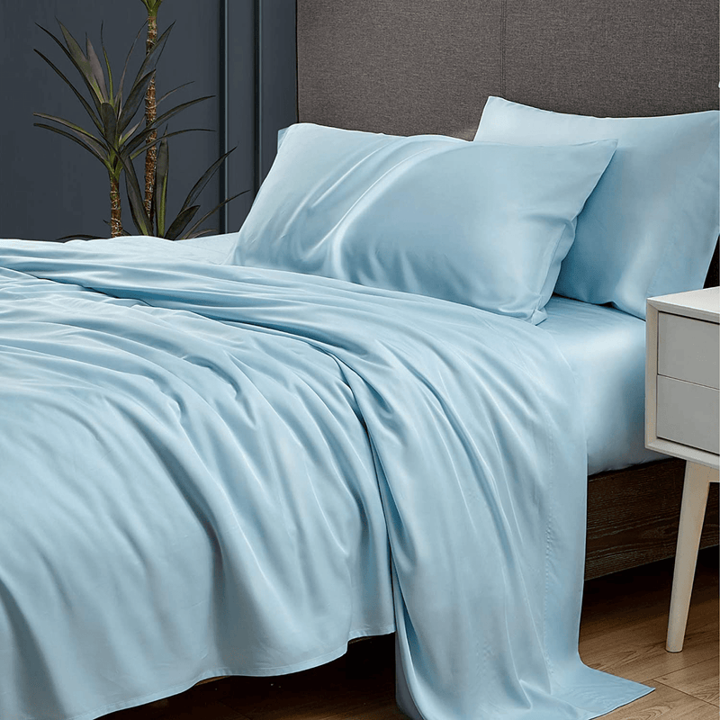 Bedsure 100% Bamboo Sheets Set King Blue - Cooling Bamboo Bed Sheets for King Size Bed with Deep Pocket 4PCS Home & Garden > Linens & Bedding > Bedding Bedsure Blue Full 