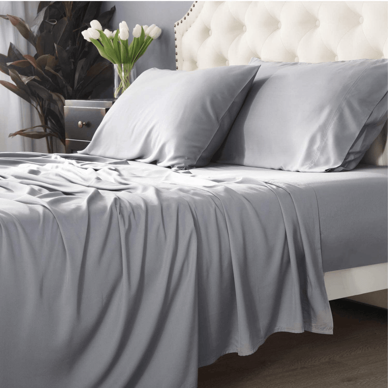 Bedsure 100% Bamboo Sheets Set King Blue - Cooling Bamboo Bed Sheets for King Size Bed with Deep Pocket 4PCS Home & Garden > Linens & Bedding > Bedding Bedsure Light Gray King 