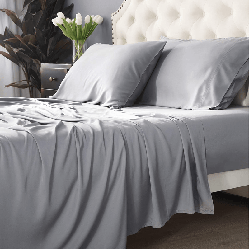 Bedsure 100% Bamboo Sheets Set King Blue - Cooling Bamboo Bed Sheets for King Size Bed with Deep Pocket 4PCS Home & Garden > Linens & Bedding > Bedding Bedsure Light Gray Full 