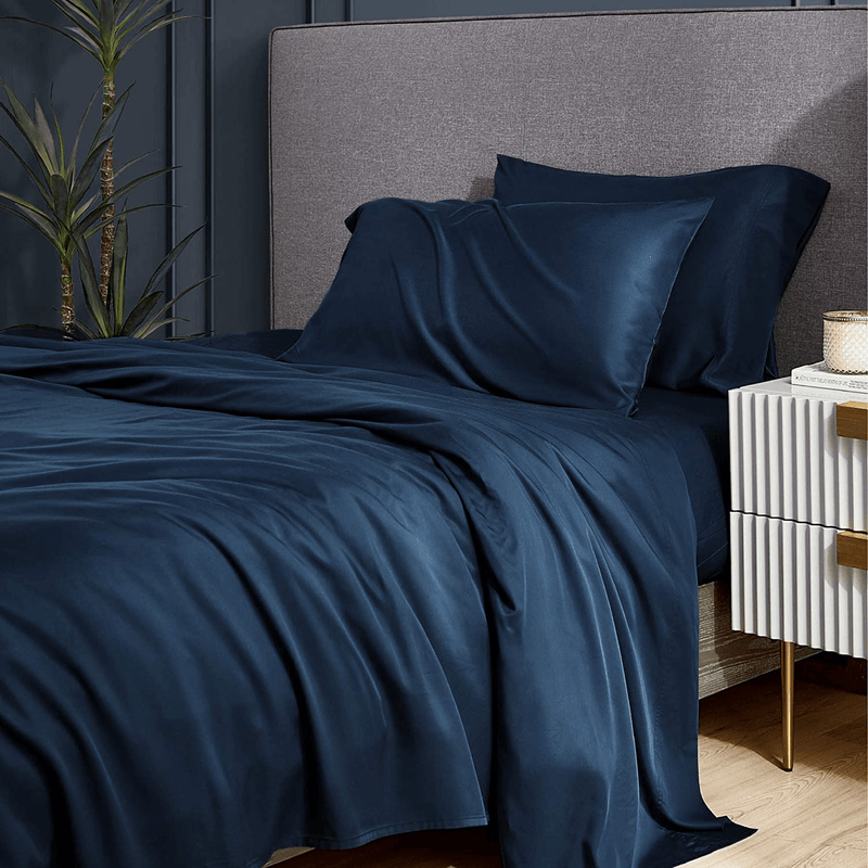 Bedsure 100% Bamboo Sheets Set King Blue - Cooling Bamboo Bed Sheets for King Size Bed with Deep Pocket 4PCS Home & Garden > Linens & Bedding > Bedding Bedsure Navy Twin XL 