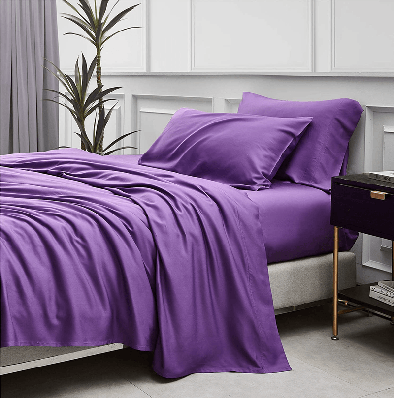 Bedsure 100% Bamboo Sheets Set King Blue - Cooling Bamboo Bed Sheets for King Size Bed with Deep Pocket 4PCS Home & Garden > Linens & Bedding > Bedding Bedsure Purple Queen 
