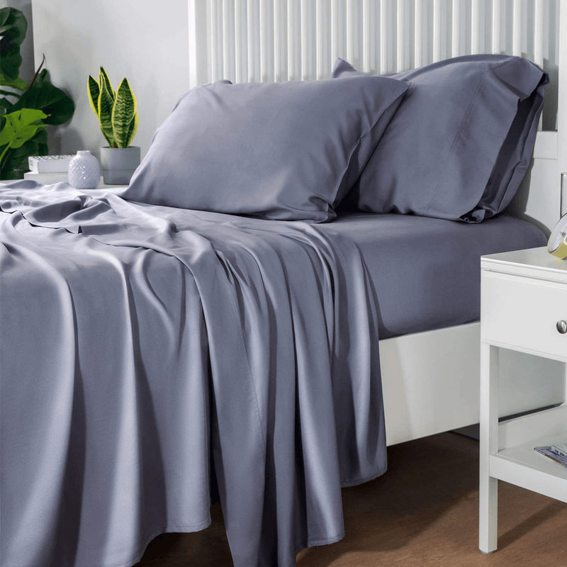 Bedsure 100% Bamboo Sheets Set King Blue - Cooling Bamboo Bed Sheets for King Size Bed with Deep Pocket 4PCS Home & Garden > Linens & Bedding > Bedding Bedsure Grey Queen 