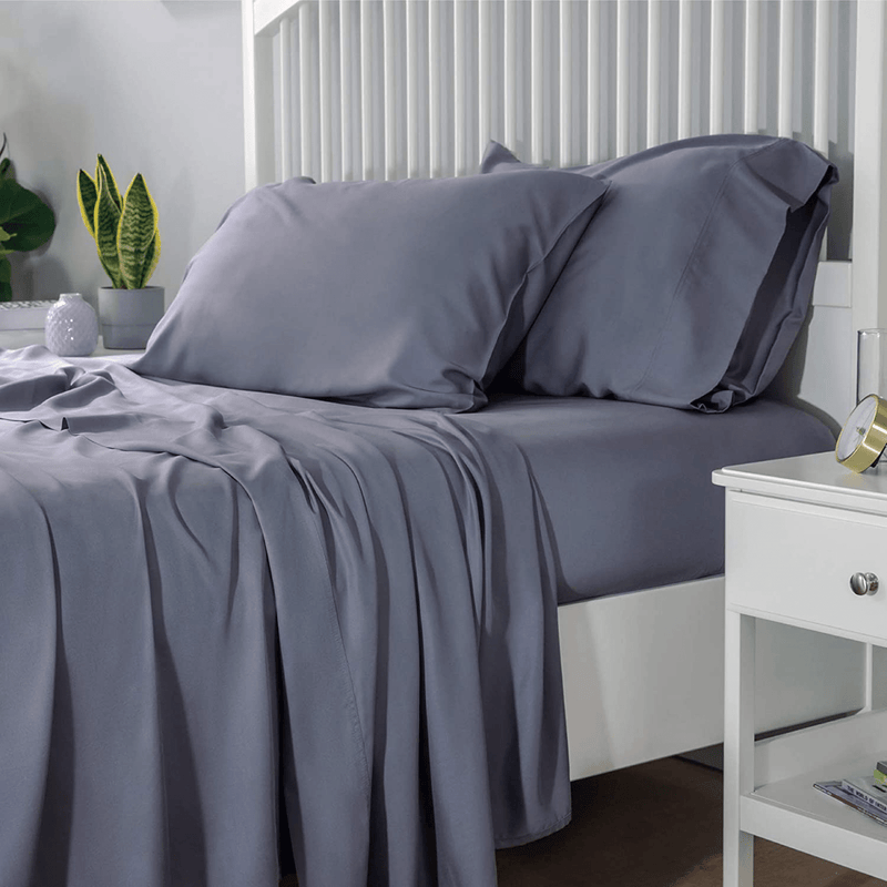 Bedsure 100% Bamboo Sheets Set King Blue - Cooling Bamboo Bed Sheets for King Size Bed with Deep Pocket 4PCS Home & Garden > Linens & Bedding > Bedding Bedsure Grey California King 