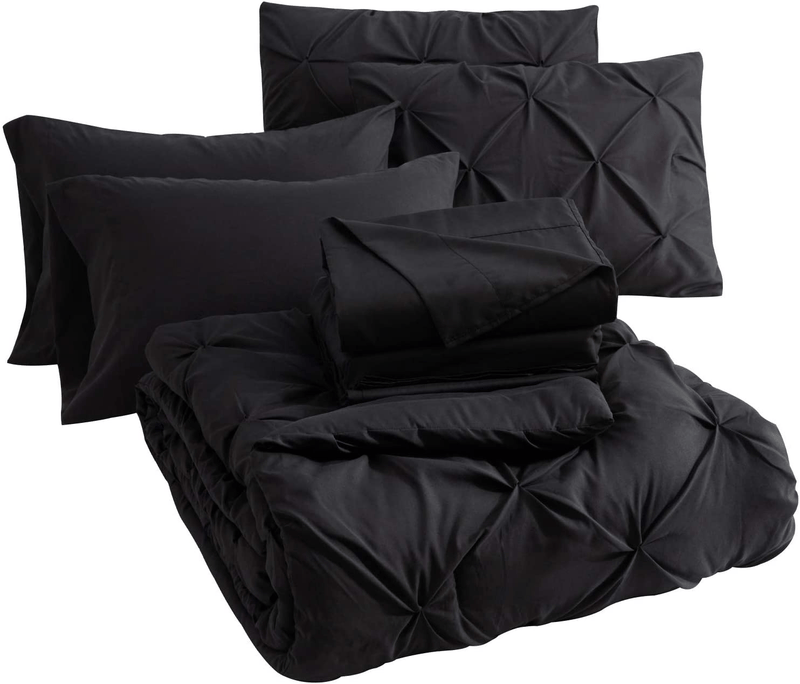 Bedsure Black Comforter Set Queen - Bed in A Bag 8 Pieces, Pinch Pleat Bedding Comforter Set for Queen Bed with Sheets