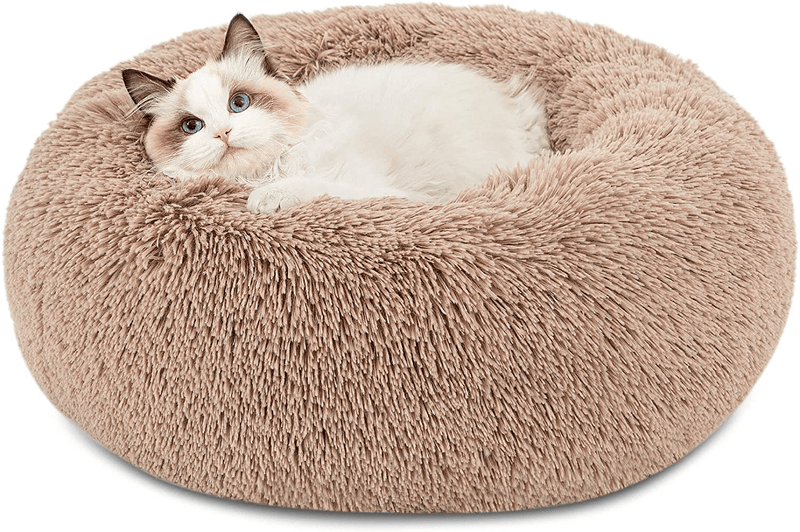 Bedsure Calming Dog Beds for Small Medium Large Dogs - round Donut Washable Dog Bed, Anti-Slip Faux Fur Fluffy Donut Cuddler Anxiety Cat Bed, Fits up to 15-100 Lbs Animals & Pet Supplies > Pet Supplies > Cat Supplies > Cat Beds Bedsure Camel 20x20x6 Inch (Pack of 1) 