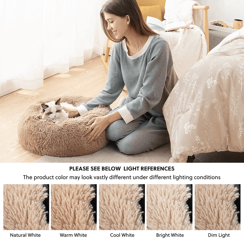 Bedsure Calming Dog Beds for Small Medium Large Dogs - round Donut Washable Dog Bed, Anti-Slip Faux Fur Fluffy Donut Cuddler Anxiety Cat Bed, Fits up to 15-100 Lbs Animals & Pet Supplies > Pet Supplies > Cat Supplies > Cat Beds Bedsure   