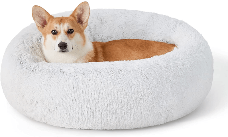 Bedsure Calming Dog Beds for Small Medium Large Dogs - round Donut Washable Dog Bed, Anti-Slip Faux Fur Fluffy Donut Cuddler Anxiety Cat Bed, Fits up to 15-100 Lbs Animals & Pet Supplies > Pet Supplies > Cat Supplies > Cat Beds Bedsure Frost Grey 30x30x8 Inch (Pack of 1) 