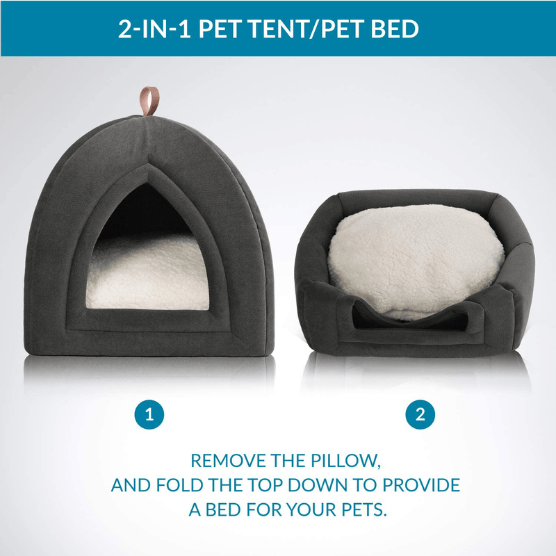 Bedsure Cat Bed for Indoor Cats, Cat Houses, Small Dog Bed - 15/19 Inches 2-In-1 Cat Tent, Kitten Bed, Cat Hut, Cat Cave with Removable Washable Cushioned Pillow, Outdoor Dog Tent Beds Animals & Pet Supplies > Pet Supplies > Cat Supplies > Cat Beds Bedsure   
