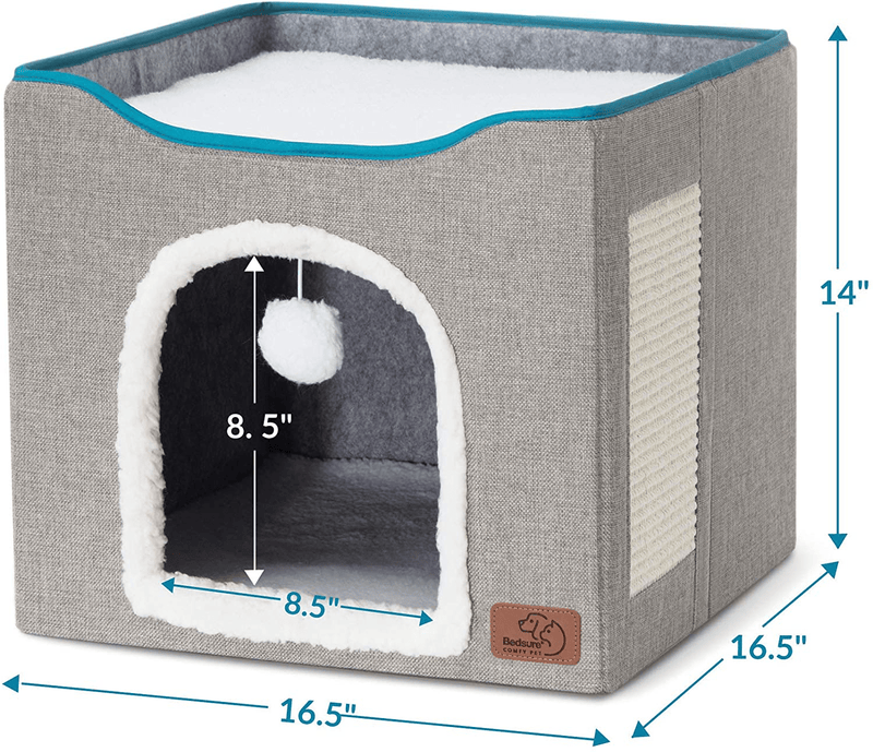 Bedsure Cat Beds for Indoor Cats - Large Cat Cave for Pet Cat House with Fluffy Ball Hanging and Scratch Pad, Foldable Cat Hidewawy,16.5X16.5X14 Inches Animals & Pet Supplies > Pet Supplies > Cat Supplies > Cat Beds Bedsure   