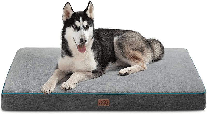 Bedsure Large Memory Foam Orthopedic Dog Bed - Washable Dog Crate Mat with Removable Cover and Waterproof Liner - Plush Flannel Fleece Top with Nonskid Bottom for Medium, Large and Extra Large Dogs