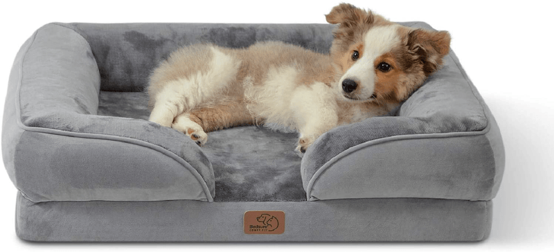 Bedsure Orthopedic Dog Bed, Bolster Dog Beds for Medium/Large/Extra Large Dogs - Foam Sofa with Removable Washable Cover, Waterproof Lining and Nonskid Bottom Couch Animals & Pet Supplies > Pet Supplies > Dog Supplies > Dog Beds Bedsure Grey M（28x23x7"） 