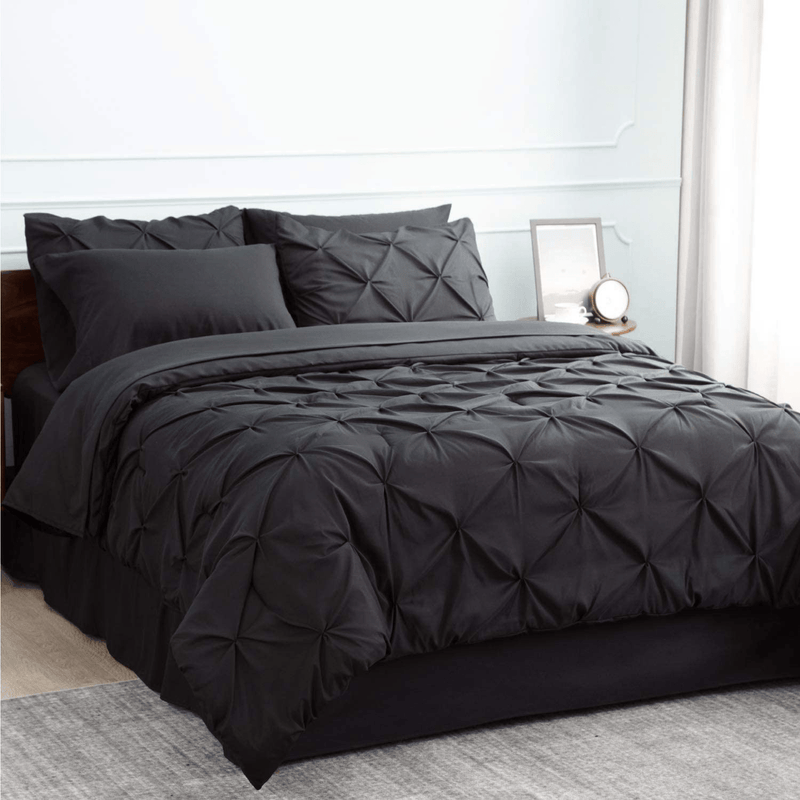 Bedsure Queen Comforter Set - Bed in A Bag 8 Pieces , Pinch Pleat Grey Bedding Comforter Set for Queen Bed with Sheets