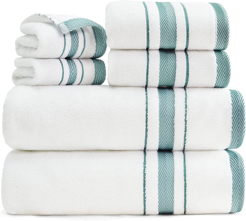 Bedsure White Bathroom Towels Set - 100% Turkish Cotton Towels Set, Highly Absorbent Soft Bathroom Towels, Luxury Bath Towels Set of 6, Striped Decorative Towels for Bathroom, Spa, Hotel Home & Garden > Linens & Bedding > Towels BEDSURE   