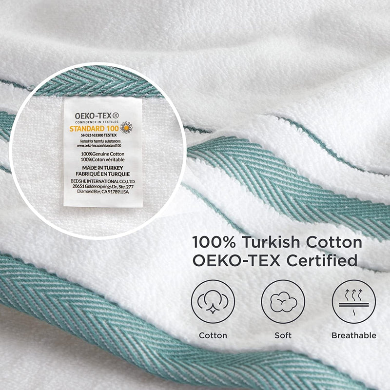 Bedsure White Bathroom Towels Set - 100% Turkish Cotton Towels Set, Highly Absorbent Soft Bathroom Towels, Luxury Bath Towels Set of 6, Striped Decorative Towels for Bathroom, Spa, Hotel