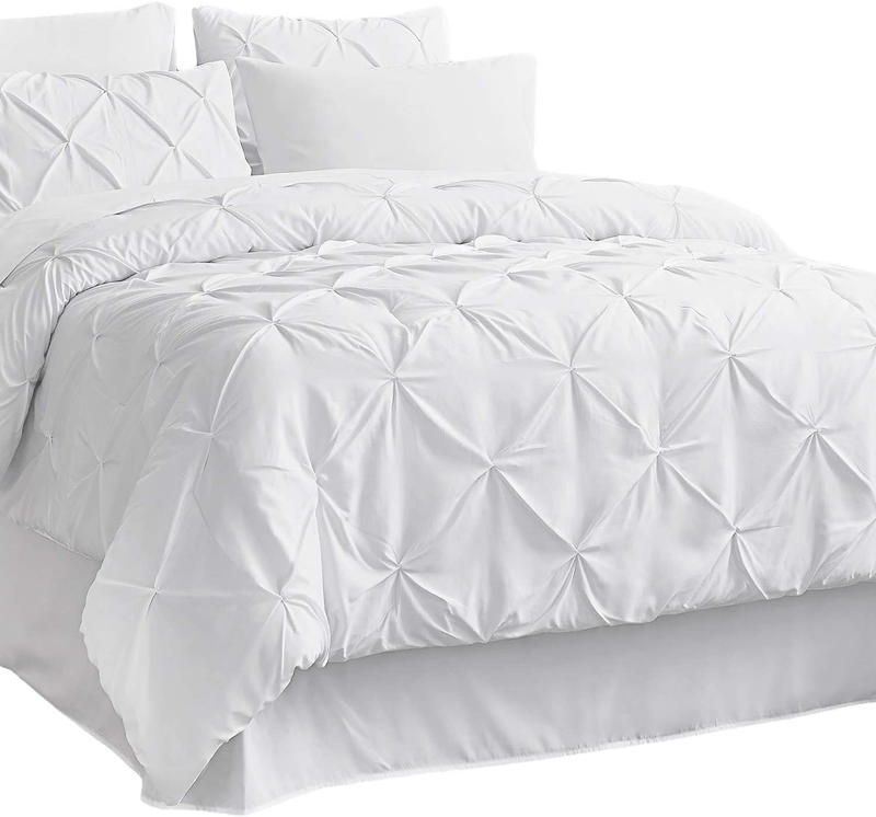Bedsure White Queen Comforter Set - Bed in A Bag 8 Pieces, Pinch Pleat Bedding Comforter Set for Queen Bed with Sheets Home & Garden > Linens & Bedding > Bedding > Quilts & Comforters Bedsure White Queen 