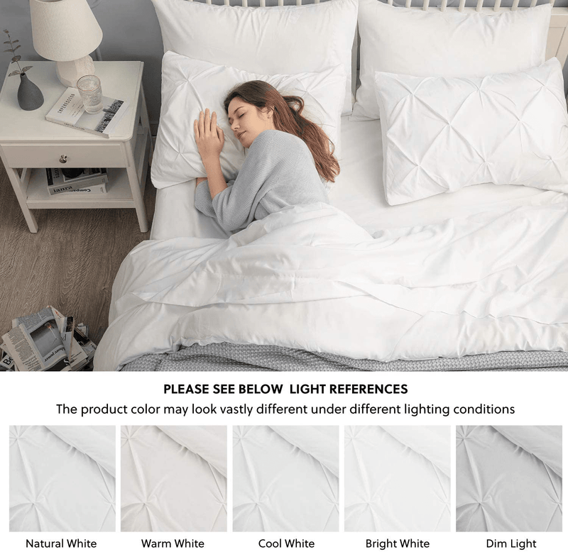 Bedsure White Queen Comforter Set - Bed in A Bag 8 Pieces, Pinch Pleat Bedding Comforter Set for Queen Bed with Sheets