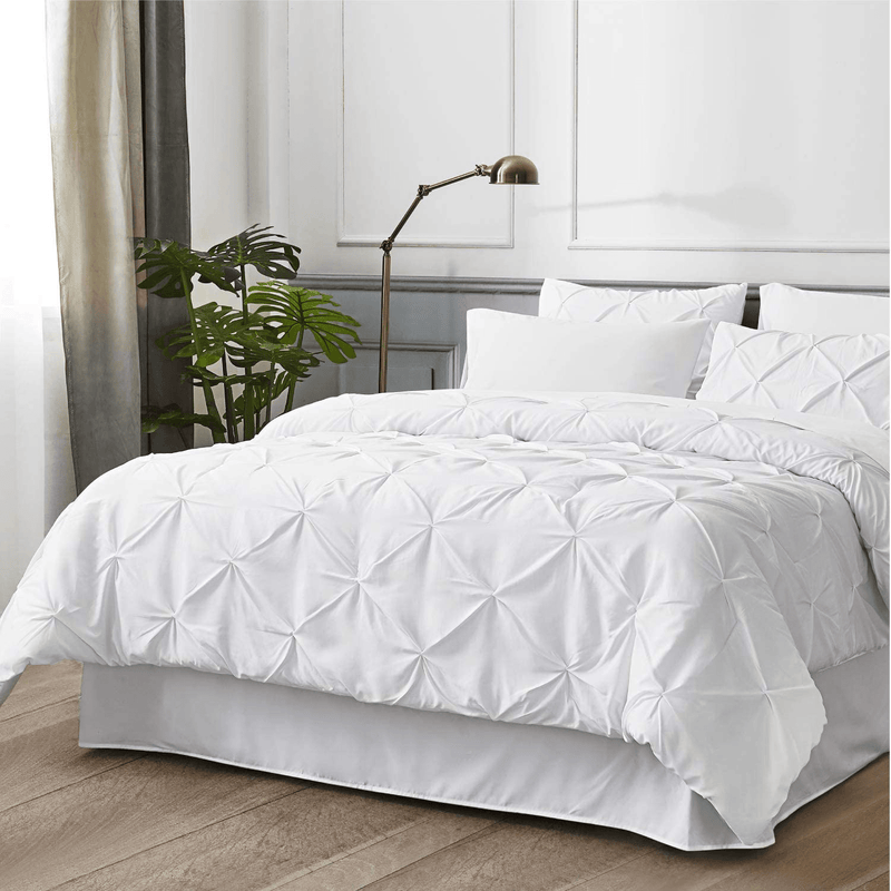 Bedsure White Queen Comforter Set - Bed in A Bag 8 Pieces, Pinch Pleat Bedding Comforter Set for Queen Bed with Sheets Home & Garden > Linens & Bedding > Bedding > Quilts & Comforters Bedsure   
