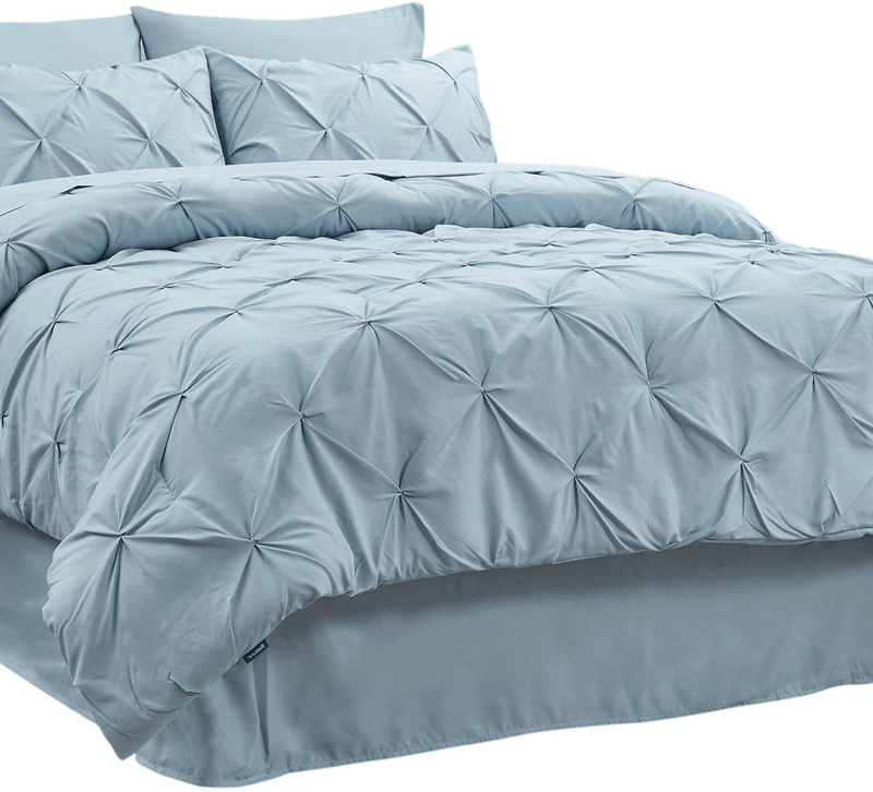 Bedsure White Queen Comforter Set - Bed in A Bag 8 Pieces, Pinch Pleat Bedding Comforter Set for Queen Bed with Sheets Home & Garden > Linens & Bedding > Bedding > Quilts & Comforters Bedsure Light Blue California King 