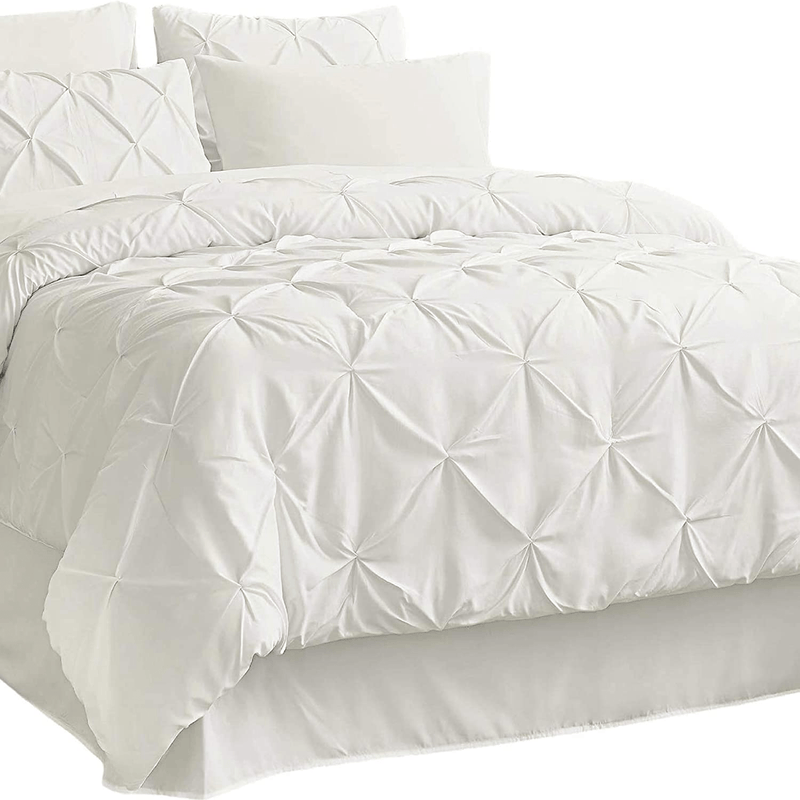 Bedsure White Queen Comforter Set - Bed in A Bag 8 Pieces, Pinch Pleat Bedding Comforter Set for Queen Bed with Sheets