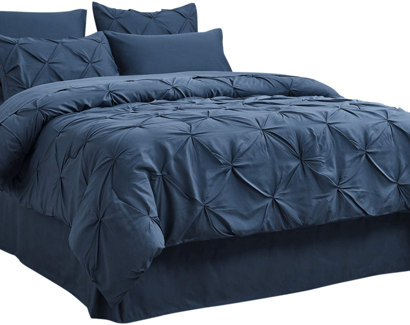 Bedsure White Queen Comforter Set - Bed in A Bag 8 Pieces, Pinch Pleat Bedding Comforter Set for Queen Bed with Sheets Home & Garden > Linens & Bedding > Bedding > Quilts & Comforters Bedsure Navy Twin 