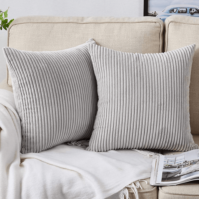 Bedwin Grey Throw Pillow Covers 2 Sets Decorative Grey Pillow Covers 18X18 Inch, Soft Corduroy Pillow Covers Cushion Covers, Home Décor for Couch (Light Gray) Home & Garden > Decor > Chair & Sofa Cushions Bedwin B-light Grey  