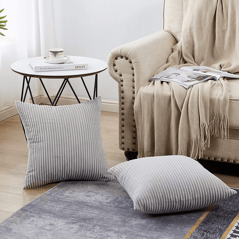 Bedwin Grey Throw Pillow Covers 2 Sets Decorative Grey Pillow Covers 18X18 Inch, Soft Corduroy Pillow Covers Cushion Covers, Home Décor for Couch (Light Gray) Home & Garden > Decor > Chair & Sofa Cushions Bedwin   