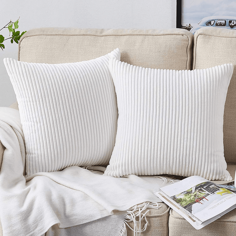 Bedwin Grey Throw Pillow Covers 2 Sets Decorative Grey Pillow Covers 18X18 Inch, Soft Corduroy Pillow Covers Cushion Covers, Home Décor for Couch (Light Gray) Home & Garden > Decor > Chair & Sofa Cushions Bedwin A-pure White  