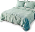 DOMDEC 3-Piece Quilted Comforter Set Washed Microfiber Shell down Alternative Fill Stylish Ruffled Edge Machine Washable Bedspread(King Size + 2 Pillow Shams, Green) Home & Garden > Linens & Bedding > Bedding > Quilts & Comforters Domdec Home Fashions LLC Green King Set 