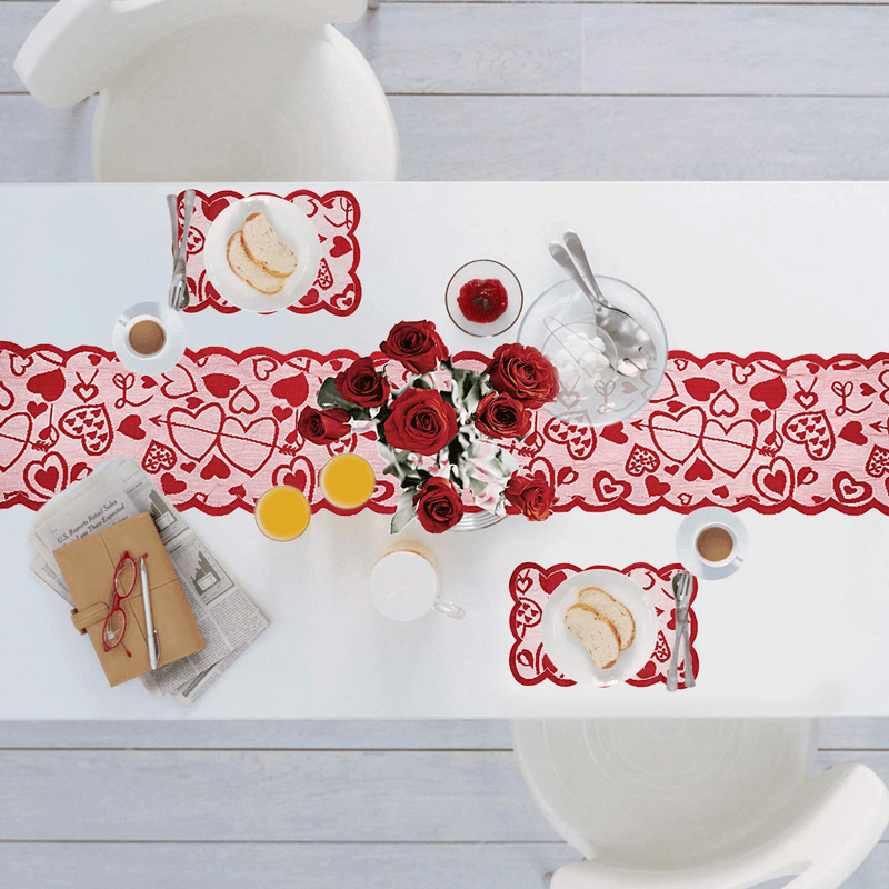 Beeager 5 Pack Valentines Day Decorations Sets - Valentines Day Table Runner (13 X 72 Inch) and Placemats(8 X 12 Inches) -Valentines Day Decor for Home Wedding Anniversary Party Home & Garden > Decor > Seasonal & Holiday Decorations Beeager   