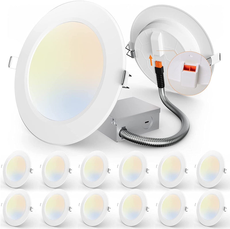 Amico 12 Pack 6 Inch 5CCT Ultra-Thin LED Recessed Ceiling Light with Junction Box, 2700K/3000K/4000K/5000K/6000K Selectable, 12W Eqv 110W, Dimmable Canless Wafer Downlight, 1050LM High Brightness -ETL Home & Garden > Lighting > Flood & Spot Lights Amico   