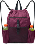 Beegreen Black Backpack Drawstring Backpack 15.75"L X 19.5"H with Inner Pocket for Boys Girls, Sling Backpack with Front Zipper Pockets & Mesh Pockets String Sackpack Washable for Sports Yoga Home & Garden > Household Supplies > Storage & Organization BeeGreen Burgundy W15.75"*H19.5" 