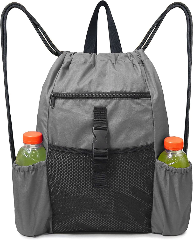 Beegreen Black Backpack Drawstring Backpack 15.75"L X 19.5"H with Inner Pocket for Boys Girls, Sling Backpack with Front Zipper Pockets & Mesh Pockets String Sackpack Washable for Sports Yoga Home & Garden > Household Supplies > Storage & Organization BeeGreen Grey W15.75"*H19.5" 