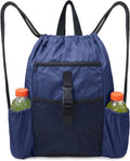 Beegreen Black Backpack Drawstring Backpack 15.75"L X 19.5"H with Inner Pocket for Boys Girls, Sling Backpack with Front Zipper Pockets & Mesh Pockets String Sackpack Washable for Sports Yoga Home & Garden > Household Supplies > Storage & Organization BeeGreen Navy W15.75"*H19.5" 