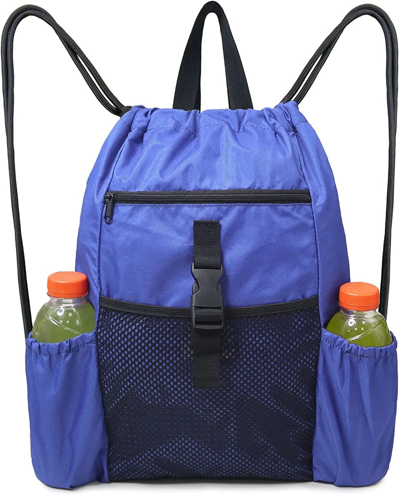 Beegreen Black Backpack Drawstring Backpack 15.75"L X 19.5"H with Inner Pocket for Boys Girls, Sling Backpack with Front Zipper Pockets & Mesh Pockets String Sackpack Washable for Sports Yoga