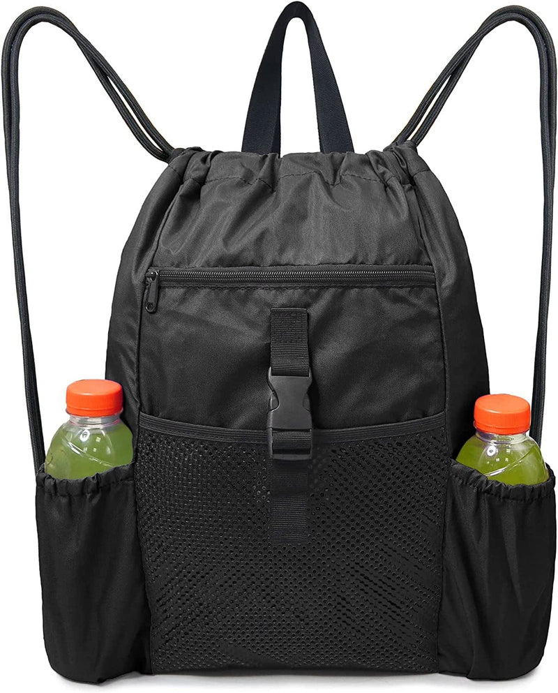 Beegreen Black Backpack Drawstring Backpack 15.75"L X 19.5"H with Inner Pocket for Boys Girls, Sling Backpack with Front Zipper Pockets & Mesh Pockets String Sackpack Washable for Sports Yoga Home & Garden > Household Supplies > Storage & Organization BeeGreen Black W15.75"*H19.5" 