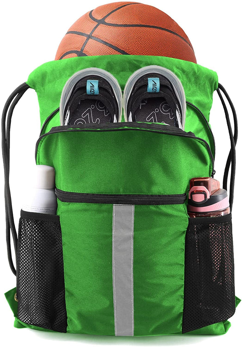 Beegreen Drawstring Backpack Bag with Shoe Compartment String Cinch Sackpack for Unisex