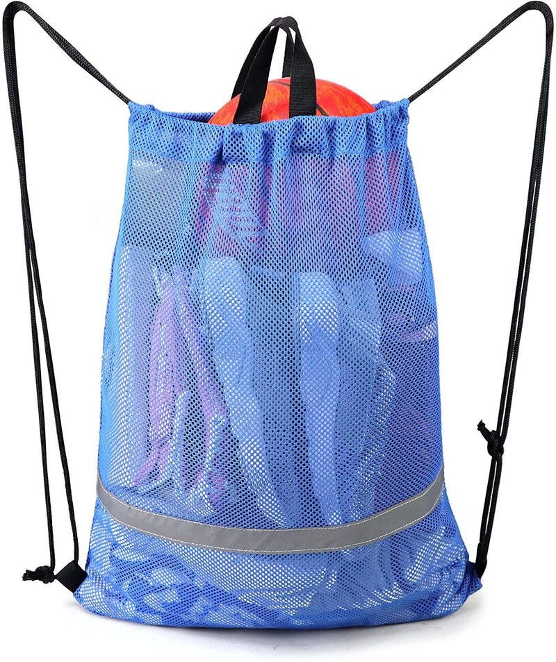 Beegreen Mesh Drawstring Bag with Zipper Pocket Beach Bag for Swimming Gear Backpack Reflective Large Bag Fins for Adults Boys Girls Sports Football Soccer Washable Foldable Bag Black Large Black