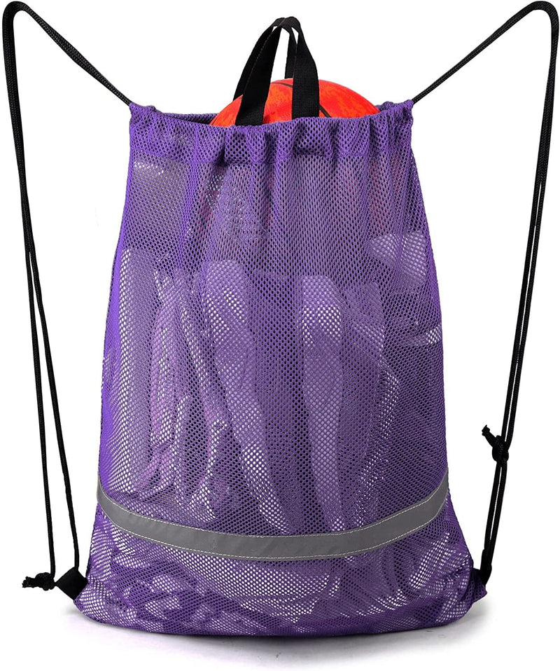 Beegreen Mesh Drawstring Bag with Zipper Pocket Beach Bag for Swimming Gear Backpack Reflective Large Bag Fins for Adults Boys Girls Sports Football Soccer Washable Foldable Bag Black Large Black Home & Garden > Household Supplies > Storage & Organization BeeGreen Classic Purple  